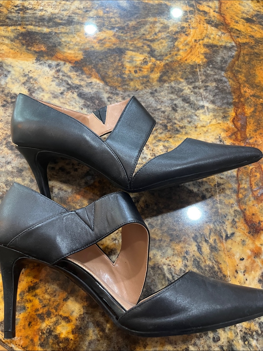 Calvin Klein matte Black Pointed Toe elastic Cutout Strap Pumps worn once - Picture 2 of 6